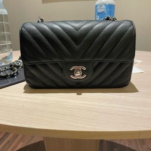Chanel mini black caviar cf with SHW
